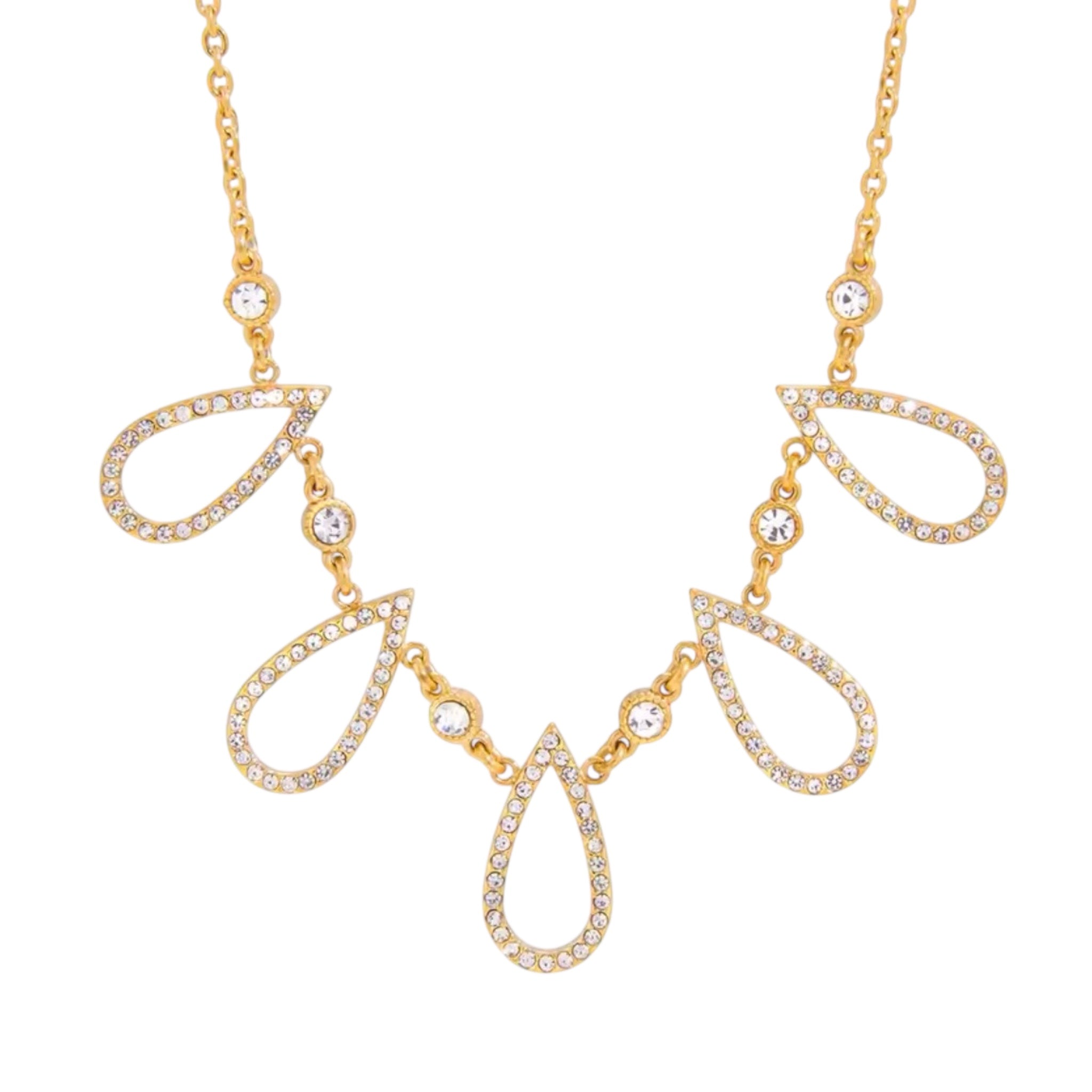 Gold teardrop pavé crystal cascading statement necklace