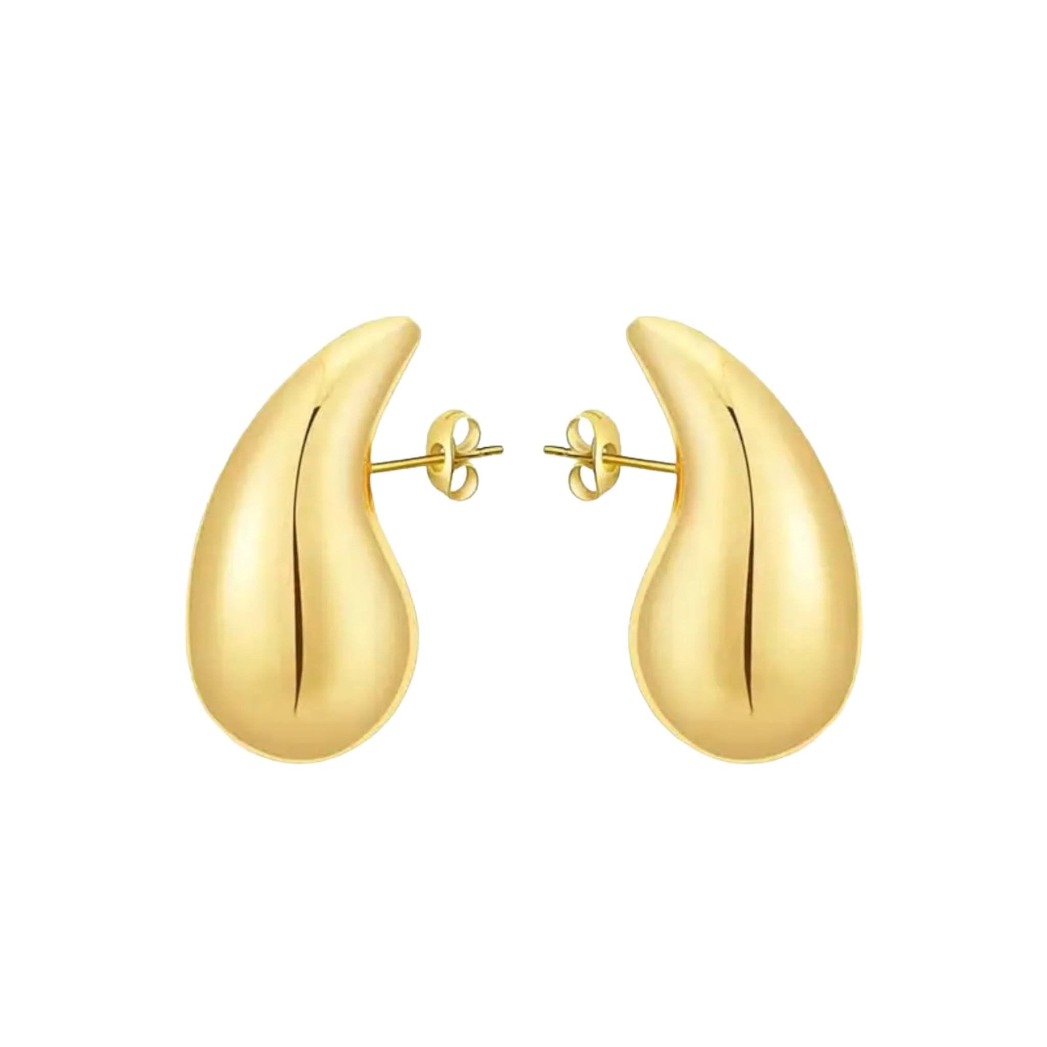 Elegant gold droplet-shaped earrings, stainless steel, PVD 18K gold plated, dimensions 25mm x 15mm