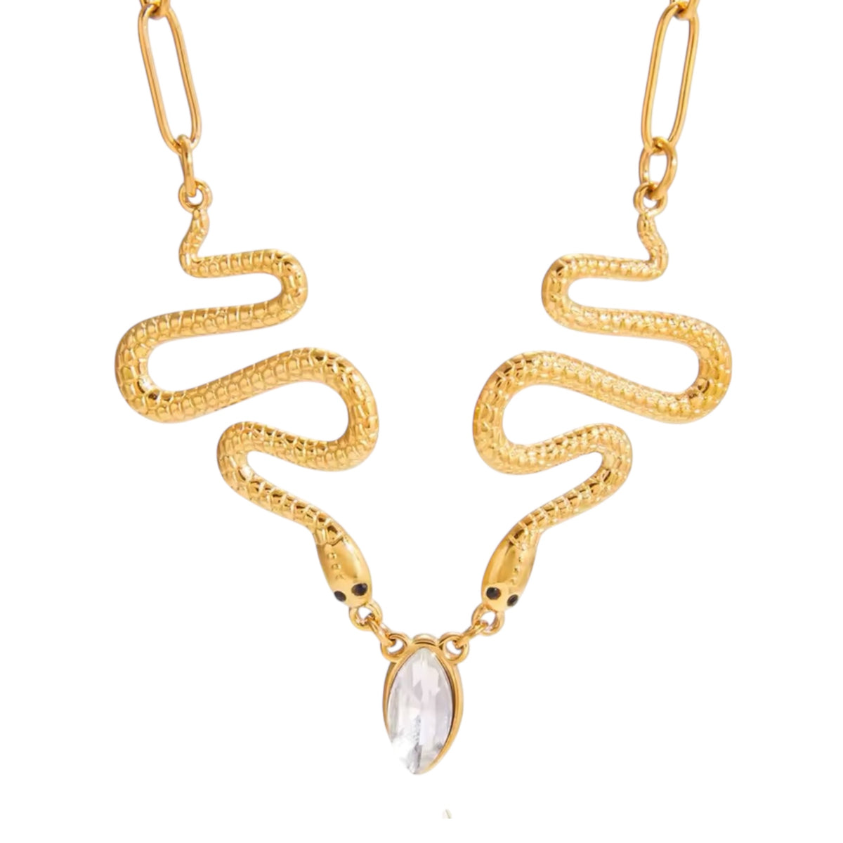 Serpentina Gold Snake Necklace | Crystal Drop Statement Necklace