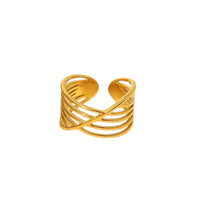 Gold crossover open band statement ring
