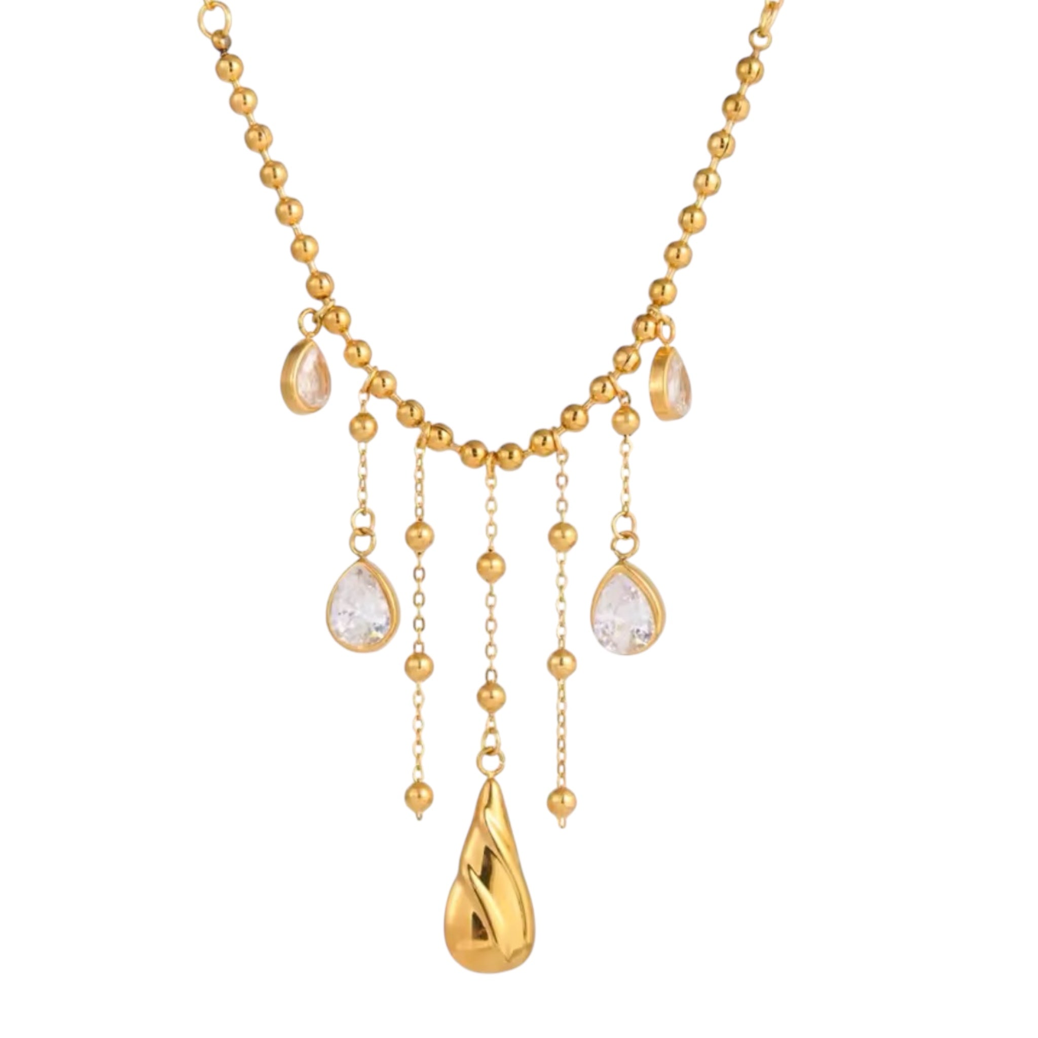 Gold cascading crystal drop statement necklace