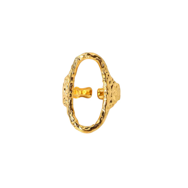 Gold sculptural oval adjustable statement ring