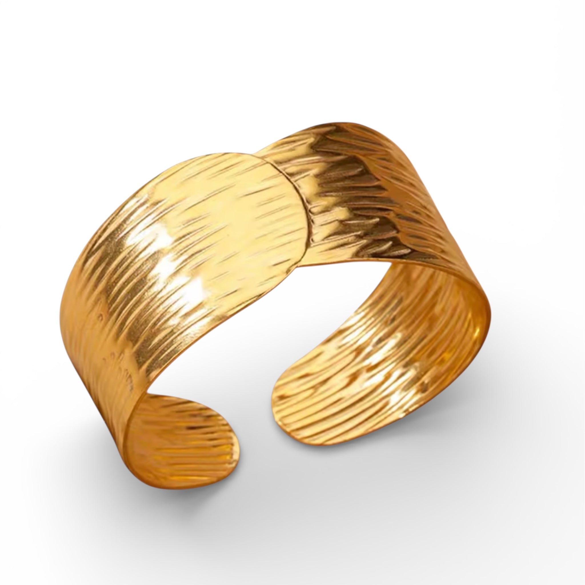 Textured gold cuff bracelet in 18K gold plated stainless steel