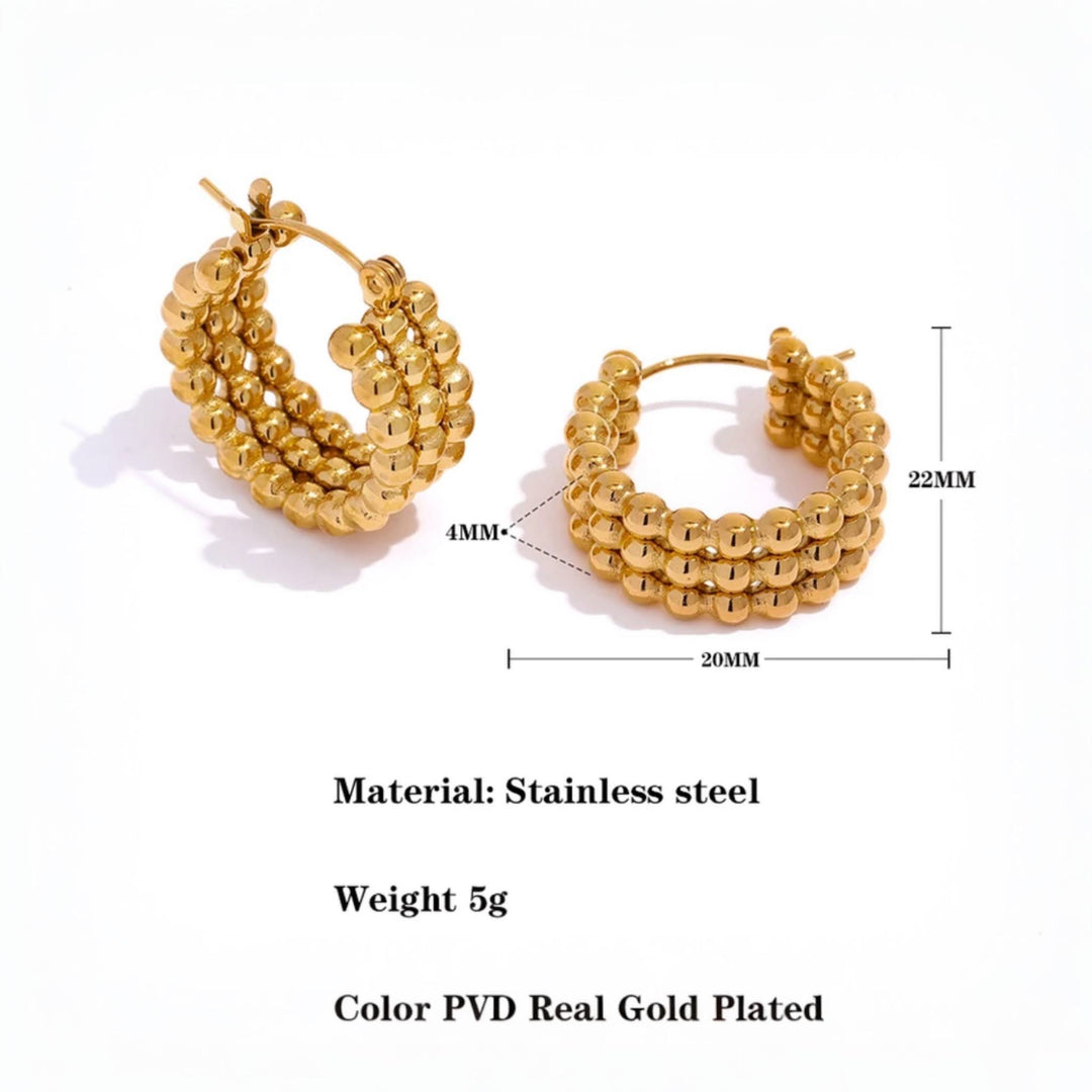 Beaded Hoop Earrings by Lia Haddi - 18K Gold Plated, Tarnish resistant, water-resistant, hypoallergenic, eco-friendly, featuring elegant beaded design.