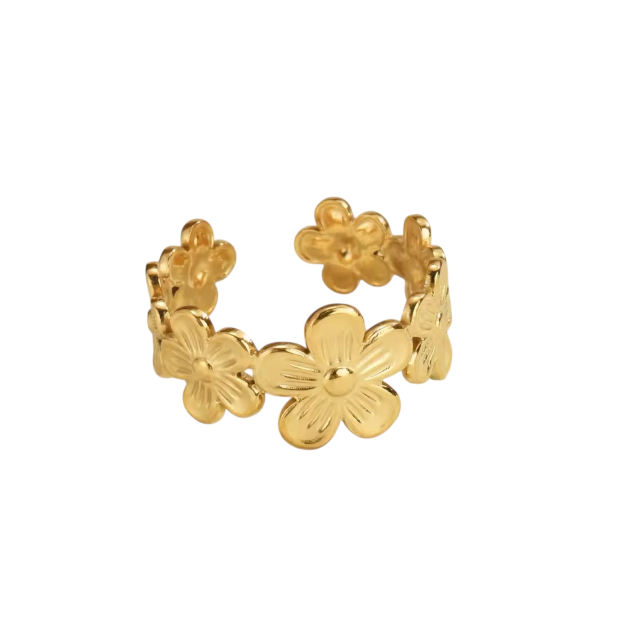 Gold floral blossom adjustable ring