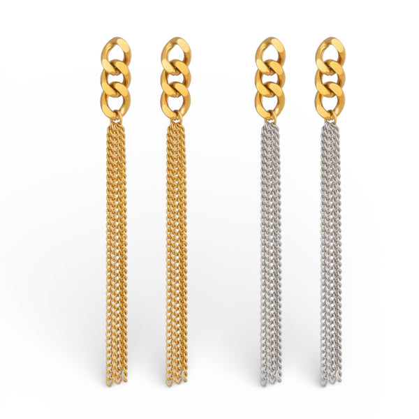 Cascade Chain Tassel Earrings | Gold & Silver Statement Earrings