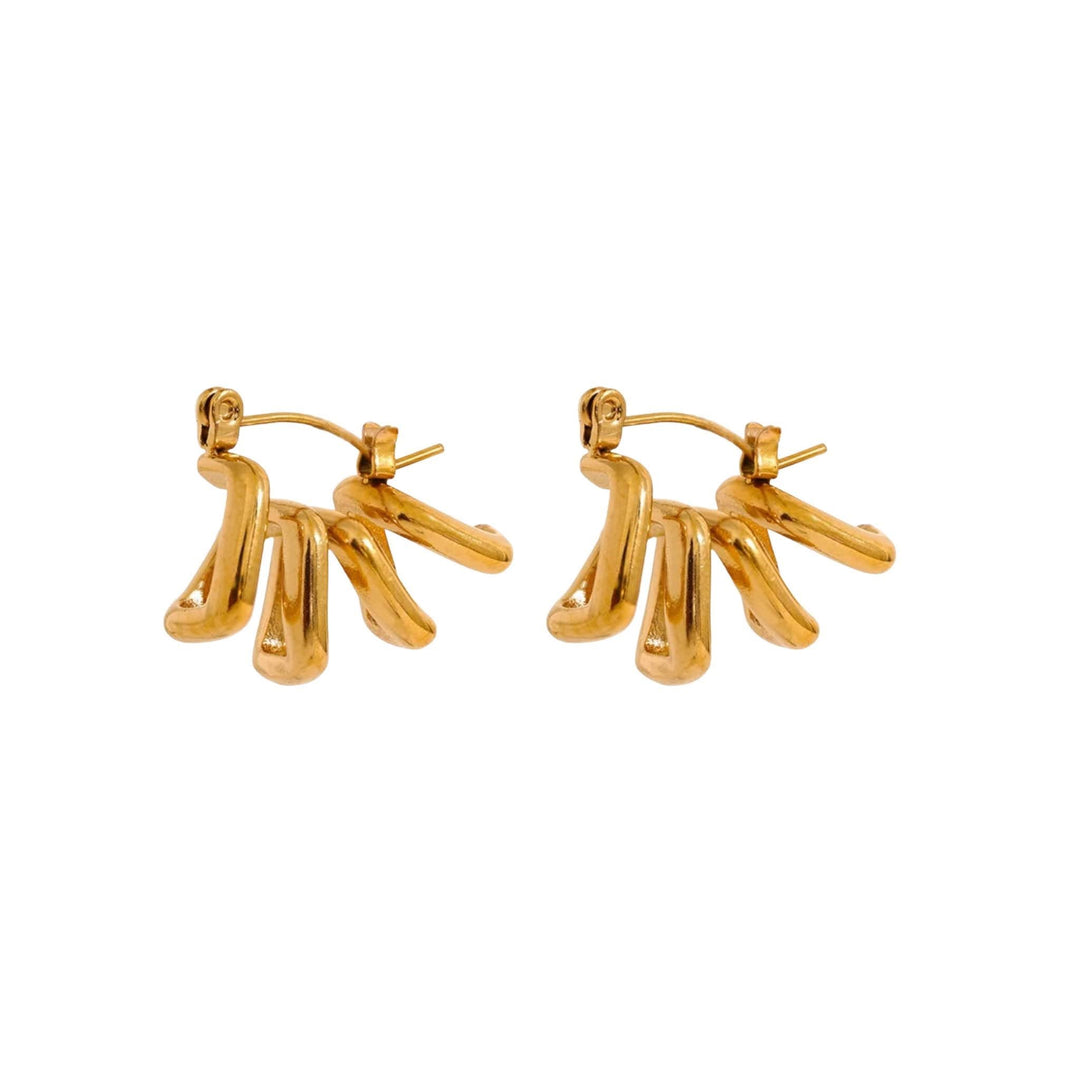 Gold cascade hoop earrings, stainless steel, 18K gold plated, tarnish-resistant, hypoallergenic.