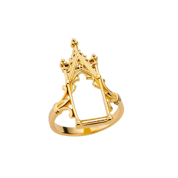 Gold cathedral arch architectural statement ring