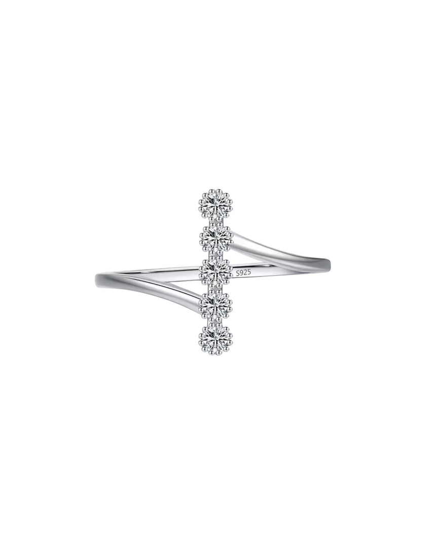 Elegant silver ring with a vertical line of sparkling crystals, a celestial-inspired design from Lia Haddi Modern Jewelry.