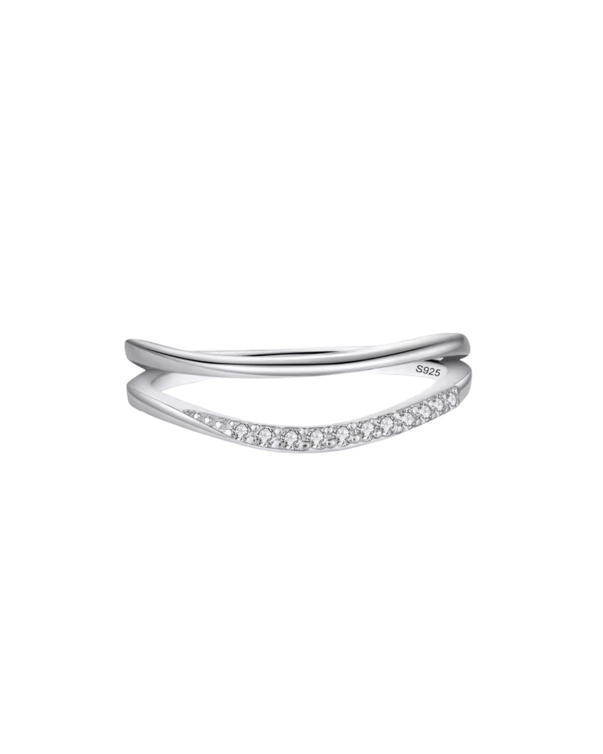 Delicate sterling silver wave band featuring a sparkling pavé design for modern and timeless elegance From Lia Haddi.