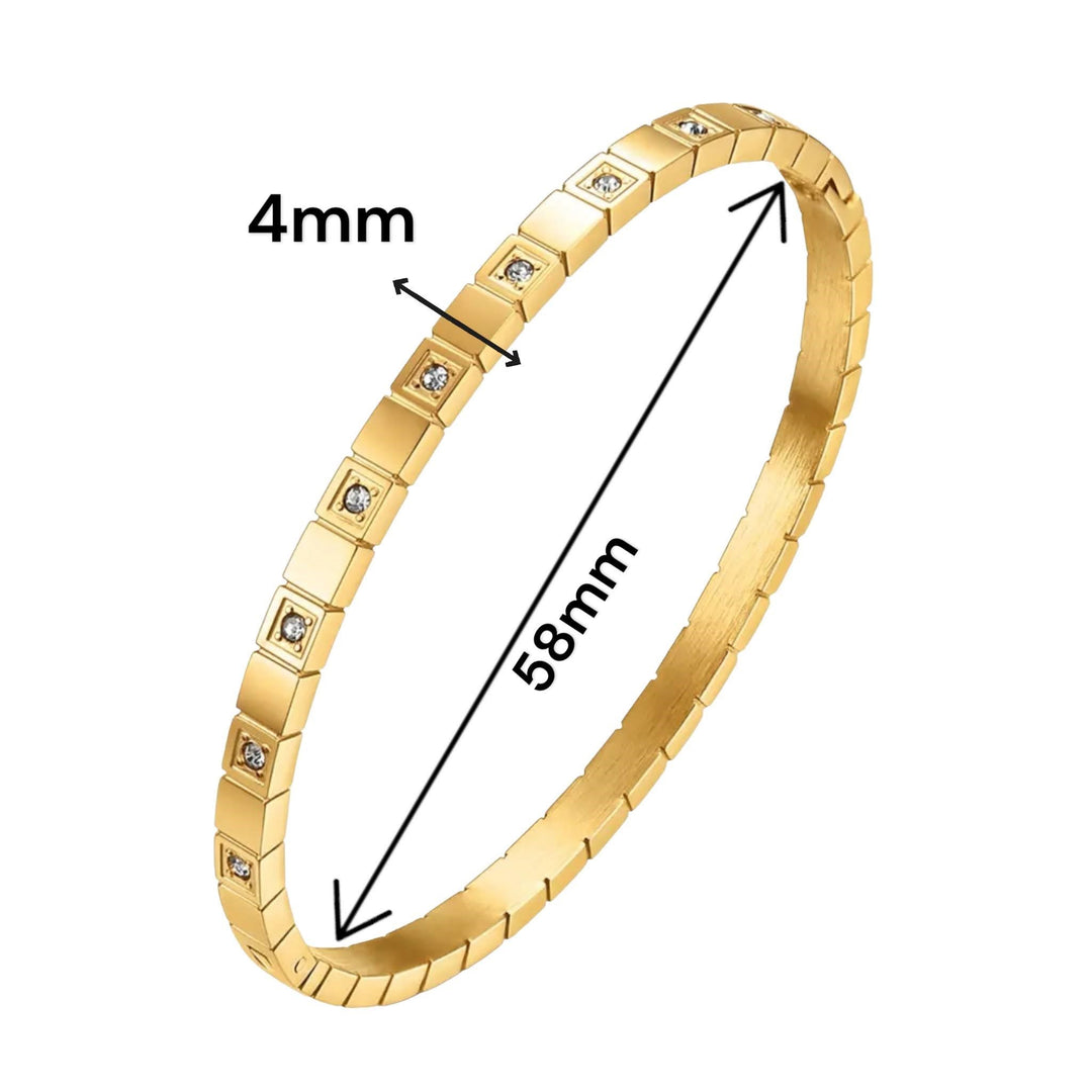 Eternal Radiance Bangle Bracelet, Stainless Steel, 18K Gold Plated, Inlaid Cubic Zirconia, Hypoallergenic, Tarnish and Water-Resistant.