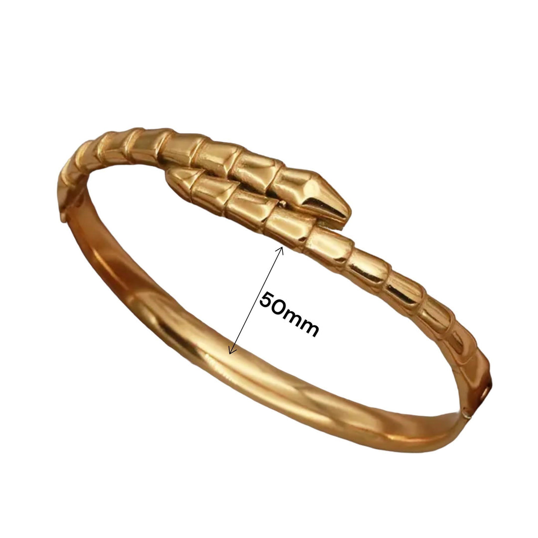 Eternal Serpent Bangle Bracelet - Elegant gold bangle bracelet with a serpent design, symbolizing eternity and strength.