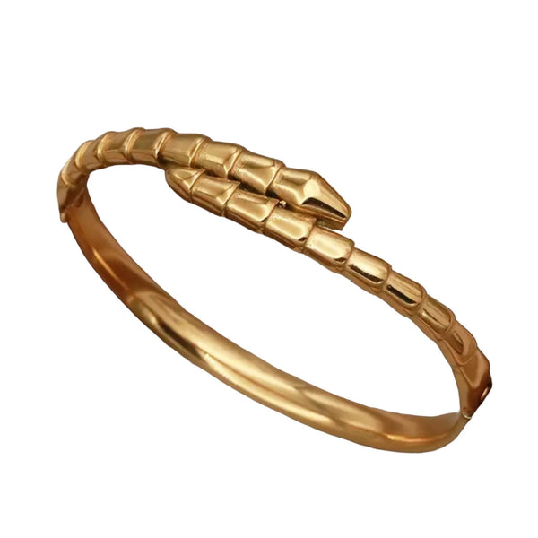 Eternal Serpent Bangle Bracelet - Elegant gold bangle bracelet with a serpent design, symbolizing eternity and strength.