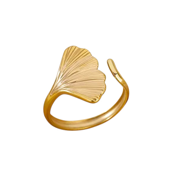 Gold ginkgo leaf adjustable statement ring