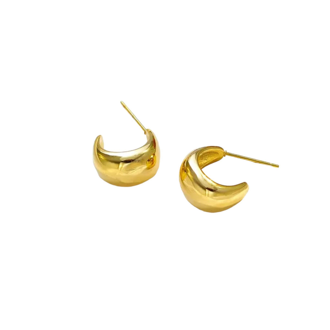 Golden Crescent Stud Earrings by Lia Haddi - 18K Gold Plated, Tarnish resistant, water-resistant, hypoallergenic, eco-friendly, sleek crescent shape design