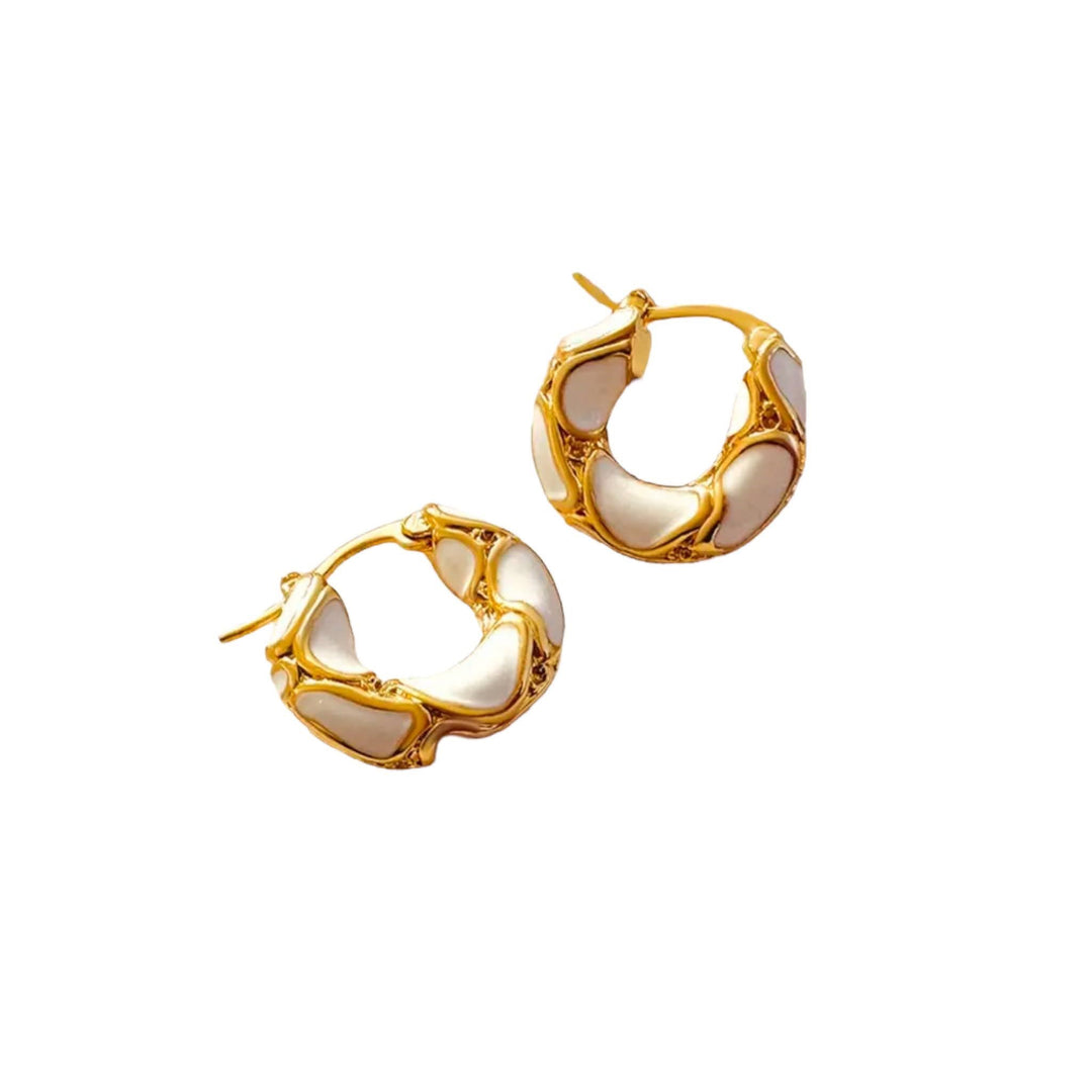 Golden Enclave Hoop Earrings, 18K Gold Plated, Enamel and Cubic Zirconia, Tarnish and Water-Resistant, Hypoallergenic.