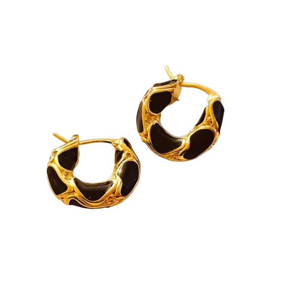 Golden Enclave Hoop Earrings, 18K Gold Plated, Enamel and Cubic Zirconia, Tarnish and Water-Resistant, Hypoallergenic.