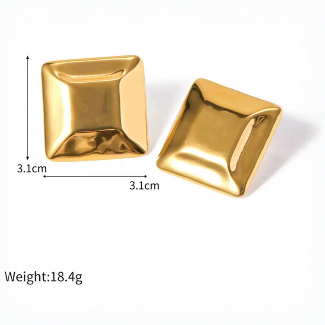 Golden Pyramid Stud Earrings, 18K Gold Plated, Tarnish and Water-Resistant, Hypoallergenic, Minimalist Design.