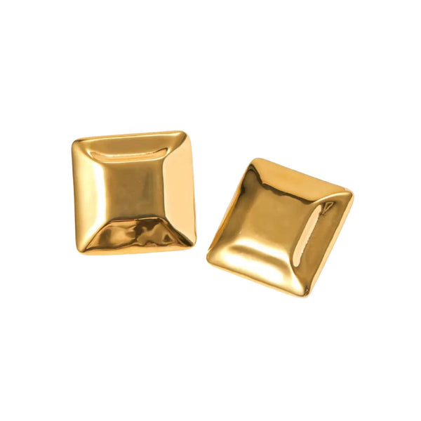 Golden Pyramid Stud Earrings, 18K Gold Plated, Tarnish and Water-Resistant, Hypoallergenic, Minimalist Design.