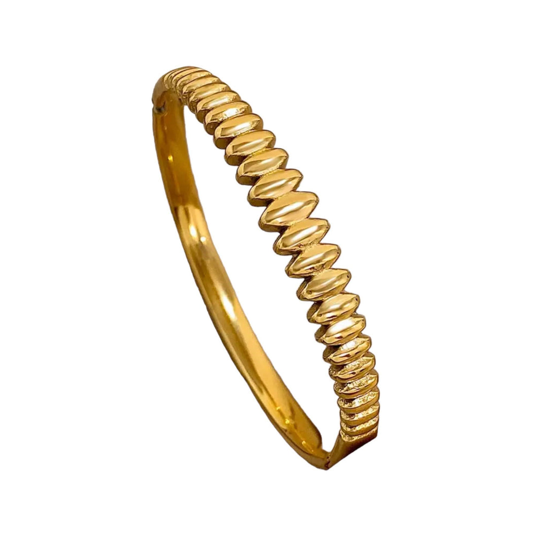 Golden Ridge Bangle Bracelet, Stainless Steel, 18K Gold Plated, Tarnish and Water-Resistant, Hypoallergenic