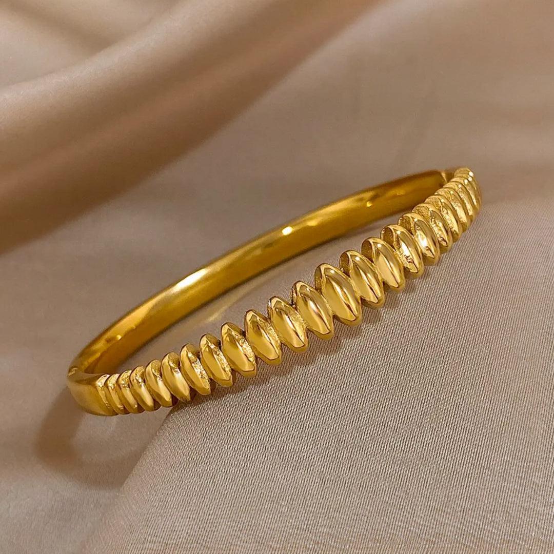 Golden Ridge Bangle Bracelet, Stainless Steel, 18K Gold Plated, Tarnish and Water-Resistant, Hypoallergenic