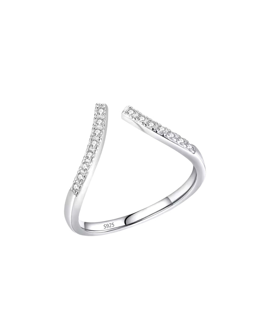 Modern silver arc ring with sparkling pave crystals, an elegant and minimalist design from Lia Haddi Jewelry.