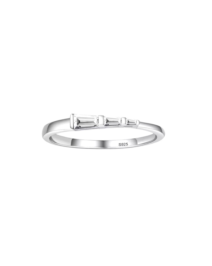 Minimalist silver ring with a linear arrangement of baguette-cut crystals, exuding modern elegance by Lia Haddi Modern Jewelry