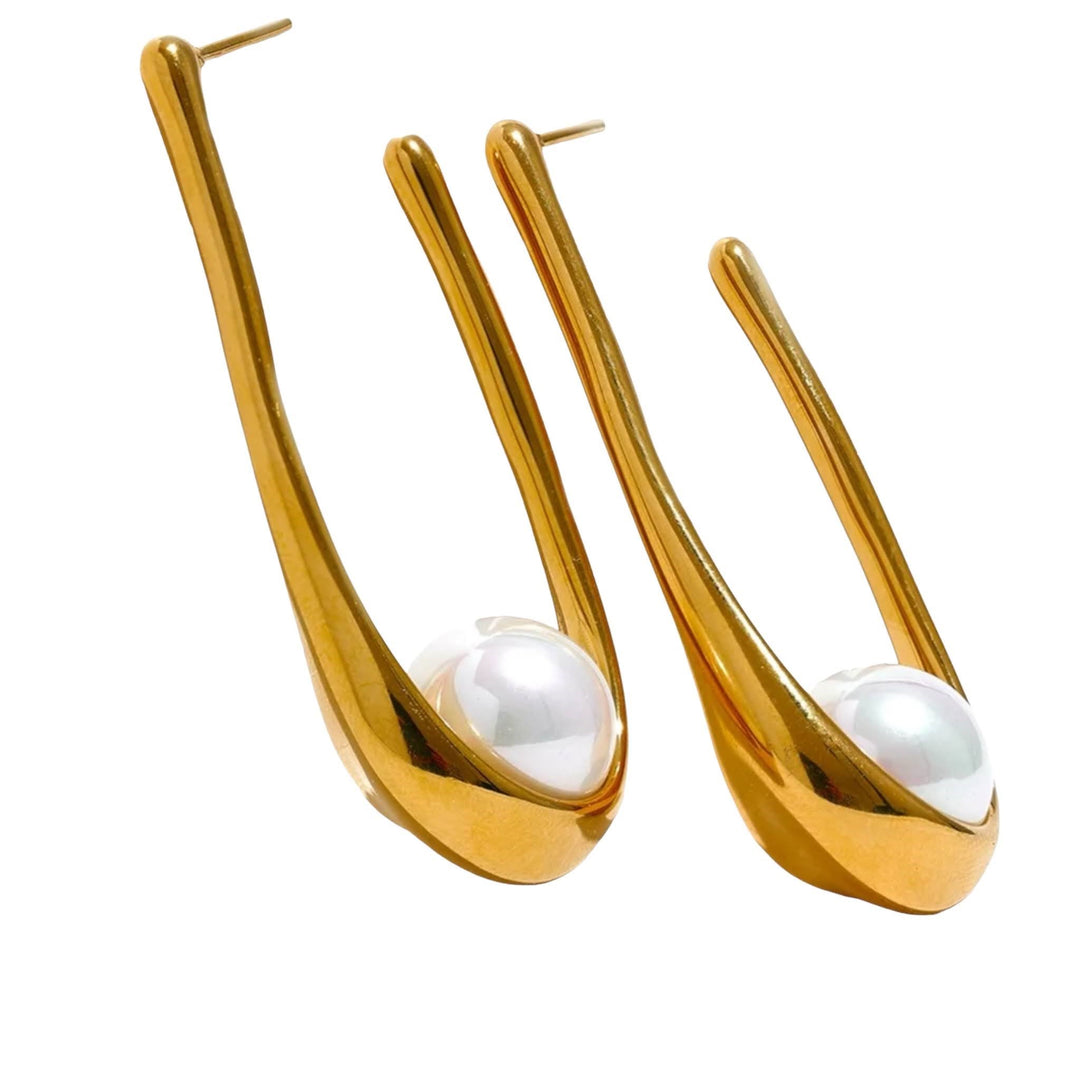 Minimalist Geo Pearl Earrings - Bold Simplicity, Elegant Geometry