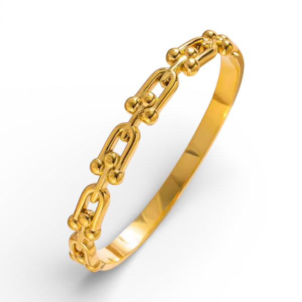 Modern link bangle bracelet in 18K gold plated stainless steel