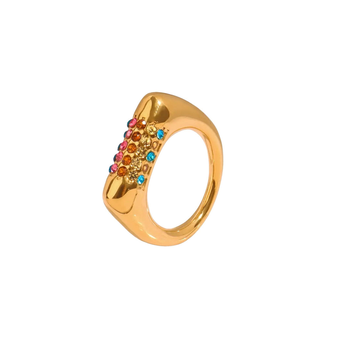 Prism Gemstone Statement Ring by Lia Haddi - 18K Gold Plated, Tarnish resistant, water-resistant, hypoallergenic, eco-friendly, bold design with colorful gemstones.