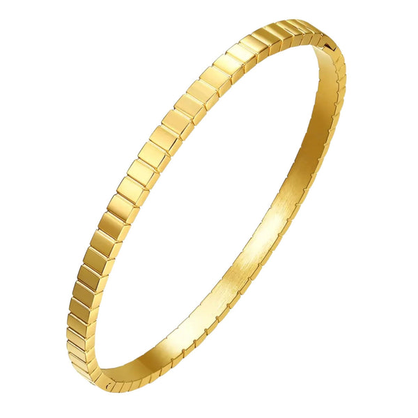 Serpentine Bangle Bracelet, Stainless Steel, 18K Gold Plated, Tarnish and Water-Resistant, Hypoallergenic, Minimalist Design.