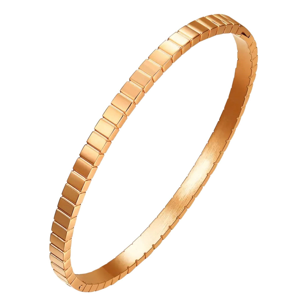 Serpentine Bangle Bracelet, Stainless Steel, 18K Gold Plated, Tarnish and Water-Resistant, Hypoallergenic, Minimalist Design.