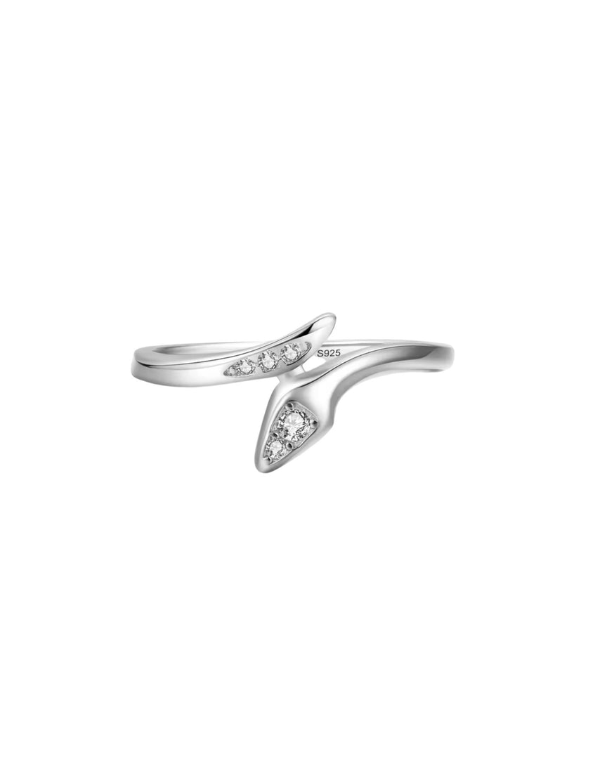 Sterling silver serpent-inspired band with shimmering diamond accents, showcasing a sleek and modern design from Lia Haddi