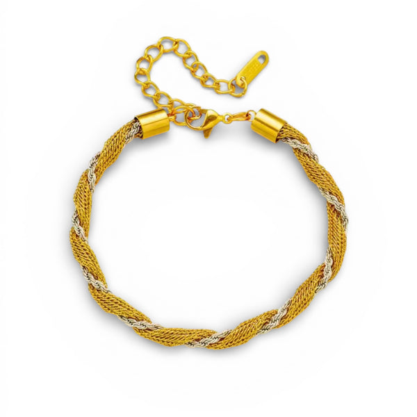 Two-tone twisted rope bracelet in 18K gold plated stainless steel