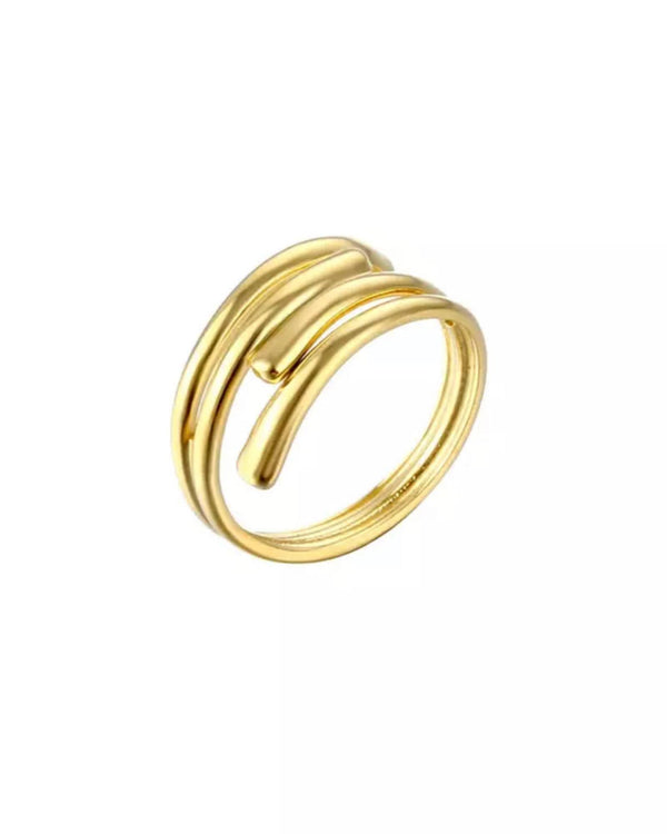 BOHO Spiral Ring by Lia Haddi - 18K Gold Plated, Tarnish resistant, water-resistant, hypoallergenic, eco-friendly, featuring elegant spiral design.