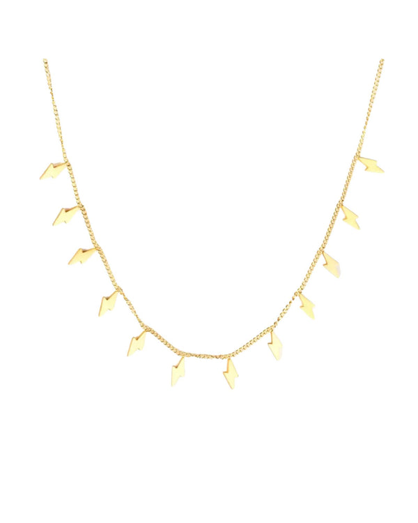 Bolt Necklace by Lia Haddi - 18K Gold Plated, Tarnish resistant, water-resistant, hypoallergenic, eco-friendly, featuring a bold lightning bolt pendant.