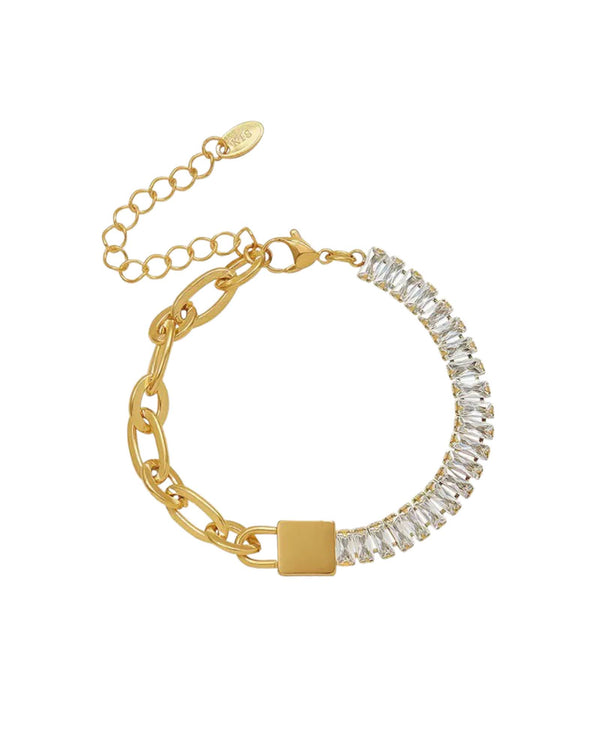 Camila Baguette Bracelet by Lia Haddi - 18K Gold Plated, Tarnish resistant, water-resistant, hypoallergenic, eco-friendly, featuring a tennis design with baguette-cut stones.