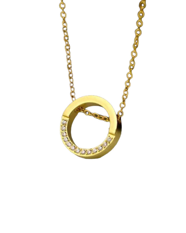 Cercle Diamond Necklace by Lia Haddi - 18K Gold Plated, Tarnish resistant, water-resistant, hypoallergenic, eco-friendly, featuring a delicate circle pendant with diamond accents.