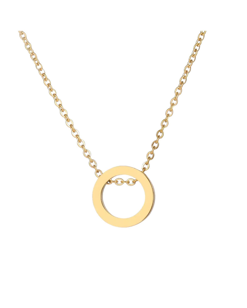 Cercle Necklace by Lia Haddi - 18K Gold Plated, Tarnish resistant, water-resistant, hypoallergenic, eco-friendly, featuring a simple and elegant circle pendant.