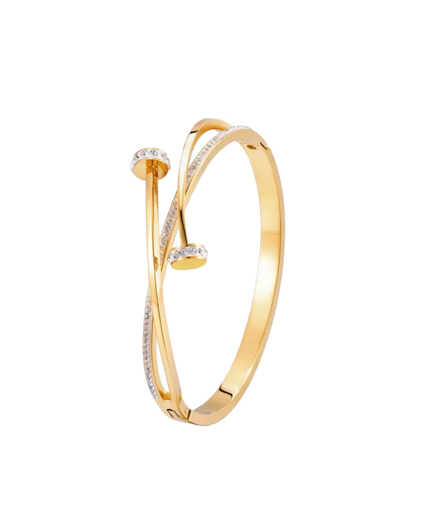 Claire Bangle Bracelet by Lia Haddi - 18K Gold Plated, Tarnish resistant, water-resistant, hypoallergenic, eco-friendly, featuring a Criss cross bangle design