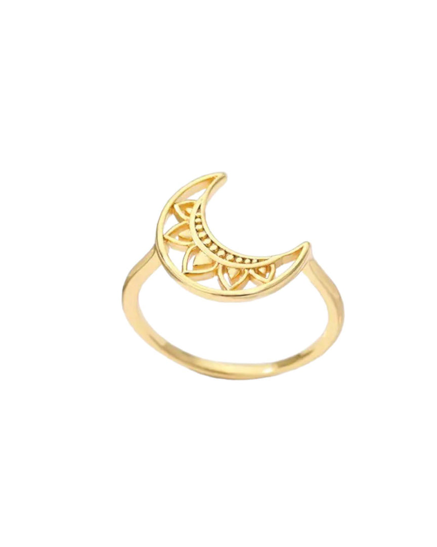 Crescent Ring by Lia Haddi - 18K Gold Plated, Tarnish resistant, water-resistant, hypoallergenic, eco-friendly, featuring a sleek crescent design.