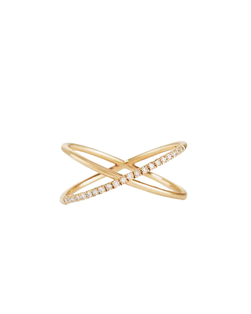 Criss-Cross Pave Ring by Lia Haddi - S925 Sterling Silver, Tarnish resistant, water-resistant, hypoallergenic, eco-friendly, featuring a criss-cross pave design.