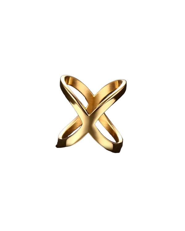 Criss-Cross Ring by Lia Haddi - 18K Gold Plated, Tarnish resistant, water-resistant, hypoallergenic, eco-friendly, featuring an elegant criss-cross design.