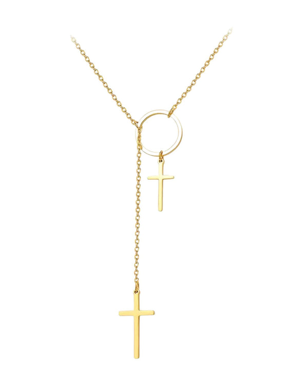 Cross My Heart Necklace by Lia Haddi - 18K Gold Plated, Tarnish resistant, water-resistant, hypoallergenic, eco-friendly, featuring a cross drop pendant.