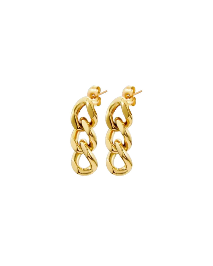 Cuban Chain Earring by Lia Haddi - 18K Gold Plated, Tarnish resistant, water-resistant, hypoallergenic, eco-friendly, featuring a bold Cuban chain design.