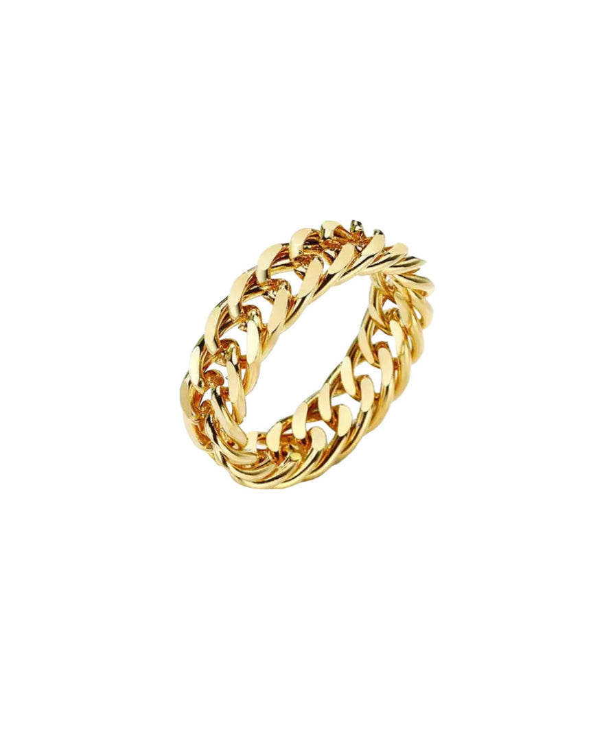 Cuban Chain Ring by Lia Haddi - 18K Gold Plated, Tarnish resistant, water-resistant, hypoallergenic, eco-friendly, featuring a bold Cuban chain design