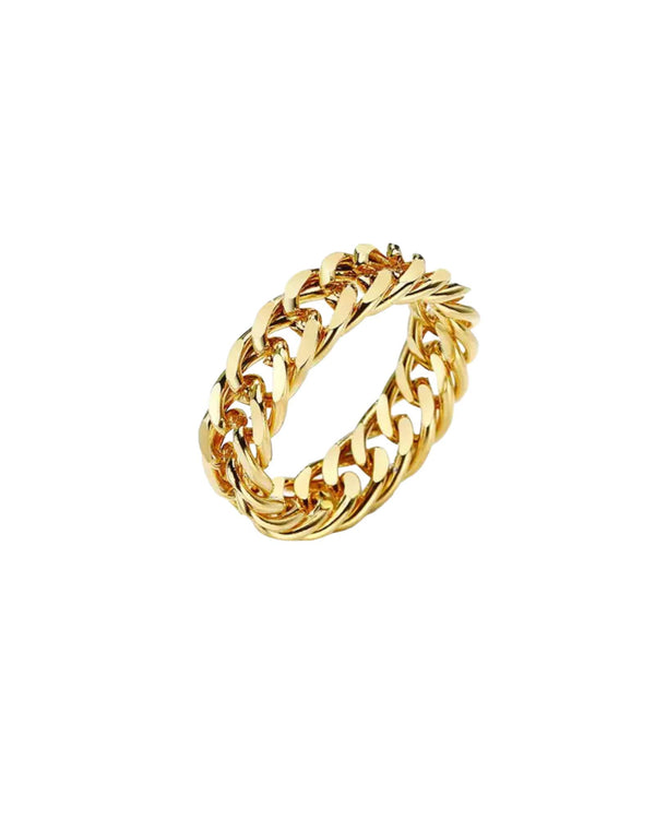 Cuban Chain Ring by Lia Haddi - 18K Gold Plated, Tarnish resistant, water-resistant, hypoallergenic, eco-friendly, featuring a bold Cuban chain design