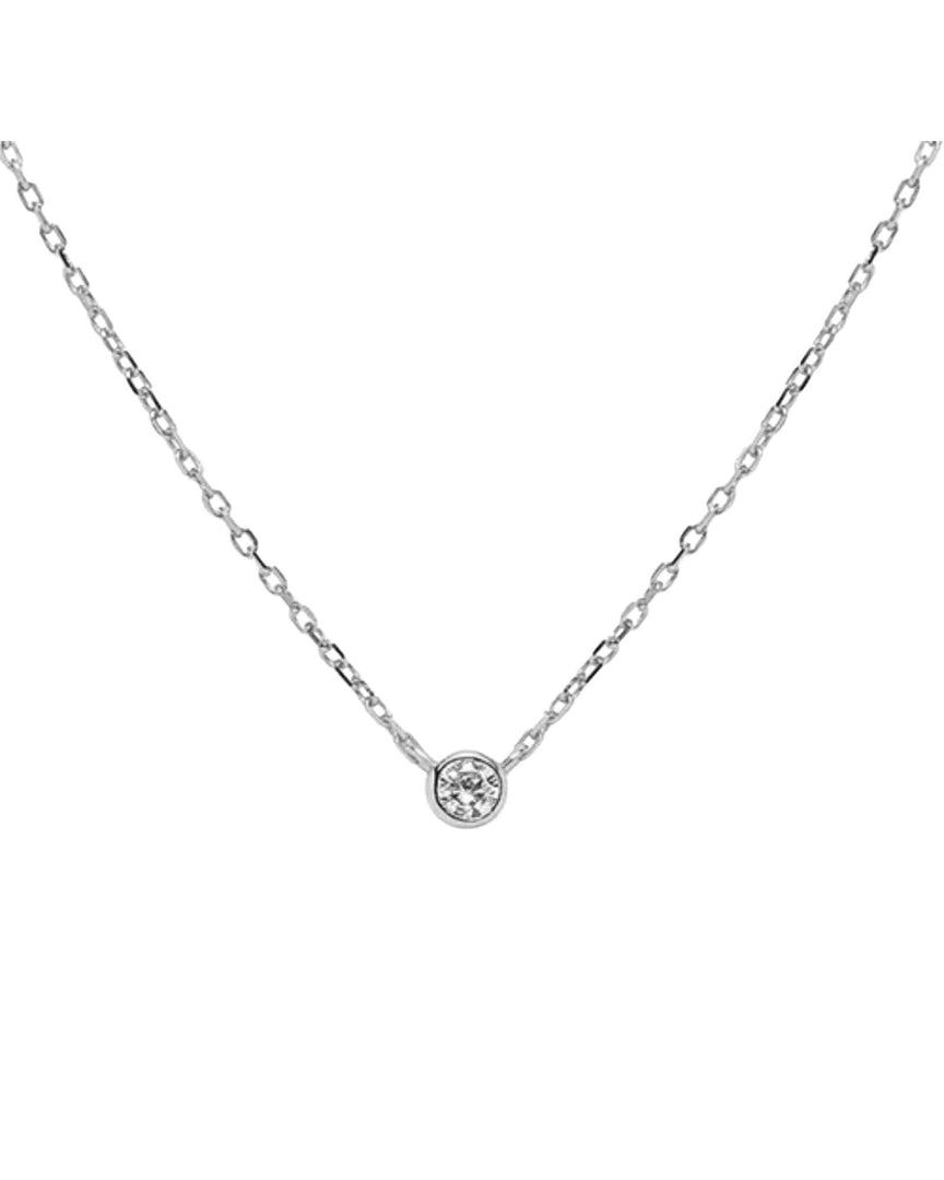 Dainty Bezel Necklace 4mm by Lia Haddi - S925 Rhodium / 18K Yellow Gold Plated, Tarnish resistant, water-resistant, hypoallergenic, featuring a 4mm lab-created diamond simulated pendant.