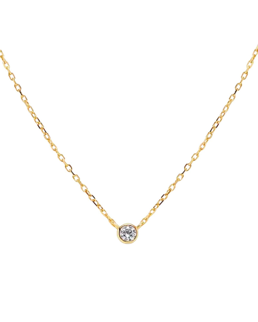 Dainty Bezel Necklace 4mm by Lia Haddi - S925 Rhodium / 18K Yellow Gold Plated, Tarnish resistant, water-resistant, hypoallergenic, featuring a 4mm lab-created diamond simulated pendant.