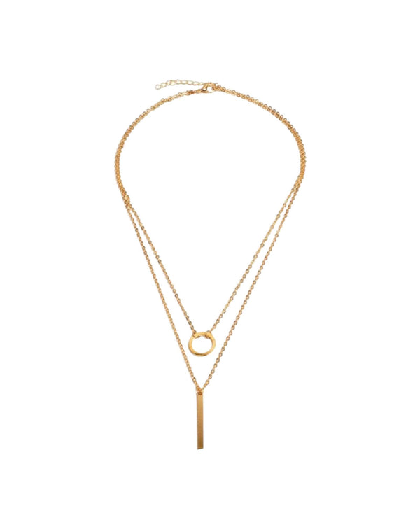 Dainty Layer Circle Bar Necklace by Lia Haddi - Stainless Steel 18K Yellow Gold Plated, Tarnish resistant, water-resistant, hypoallergenic, featuring a circle and bar design. Length 50cm.